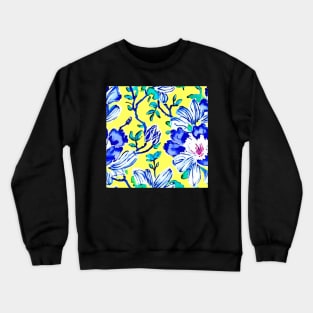 Blue flowers on yellow seamless pattern Crewneck Sweatshirt